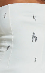 Anziel Mini Dress - Strapless Structured Cluster Embellishment Dress in White